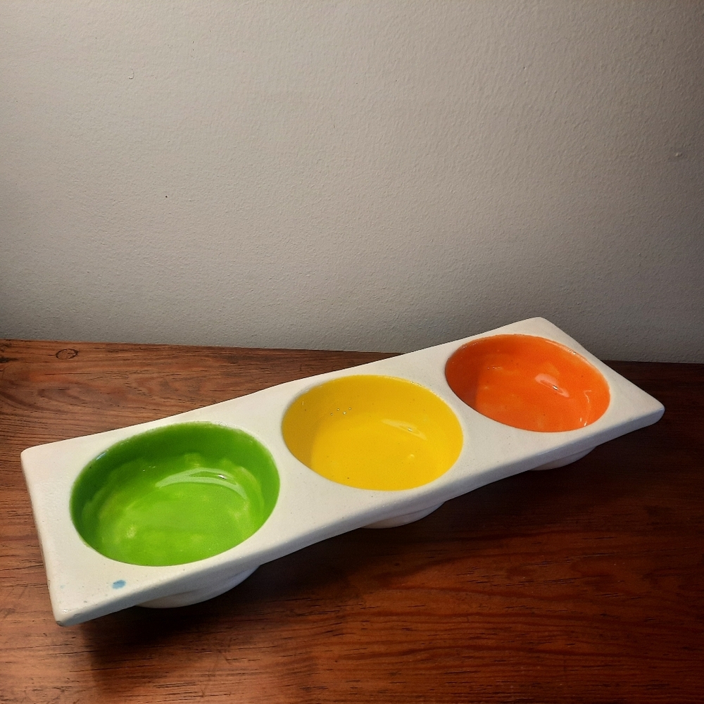 70's BALDELLI Tray Signed Numbered Yellow Green Orange Italian Pottery MCM Mod